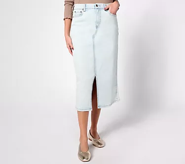 Denim & Co. Canyon Retreat Petite Easy Stretch Skirt Midi Skirt