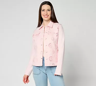 Belle by Kim Gravel Eyelet Jacket w/ Knit Sleeves and Back