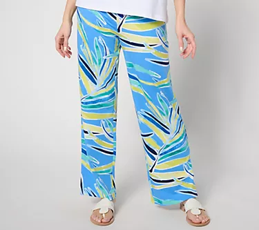 Denim & Co. Beach Petite Printed Jersey Wide Leg Pant