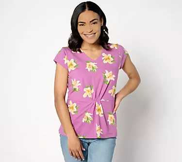 Denim & Co. Favorite Jersey Printed Floral V-Neck Cap Sleeve Top