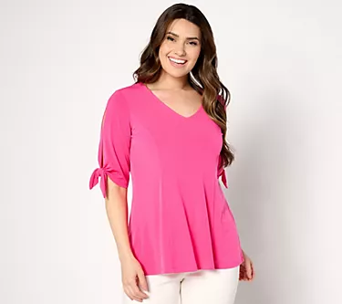 Susan Graver Liquid Knit Elbow Tie Sleeve Fit & Flare Top