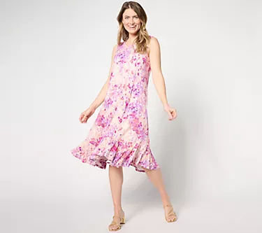 LOGO by Lori Goldstein Regular Rayon 230 Tank Dress with Ruffle Hem