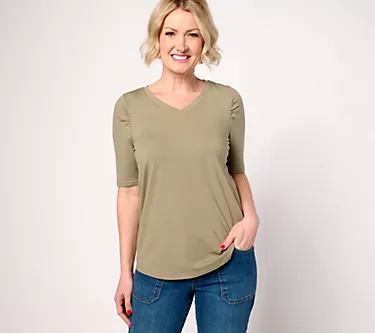 AnyBody Cozy Knit Elbow Puff Sleeve Knit Top