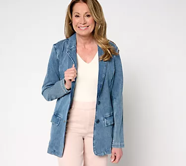 Isaac Mizrahi Live! Knit Denim Classic Slimming Blazer