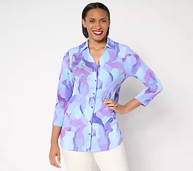 Susan Graver Regular Printed Liquid Knit Tunic w/ Embellishment