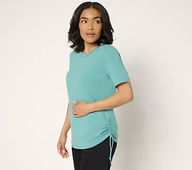 Denim & Co. Active Jersey Short-Sleeve Top with Ruching Detail