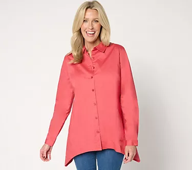 Denim & Co. Regular Button Front Poplin Tunic with Pockets