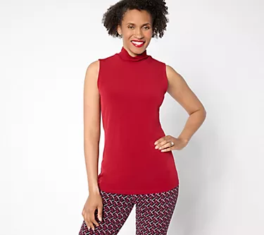 Susan Graver Sleek Essentials Liquid Knit Mock-Neck Tank