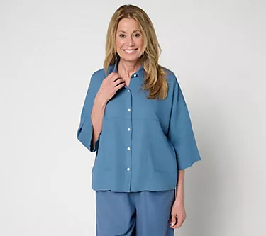 Peace Love World Boheme Linen Blend Pieced Short Sleeve Shirt