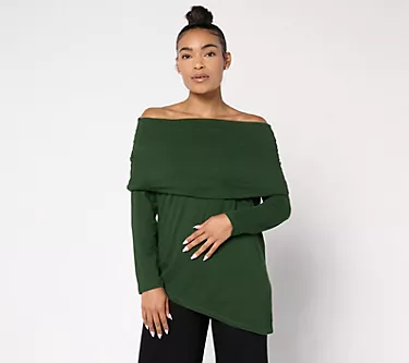 Peace Love World Side Cowl Long Sleeve Top