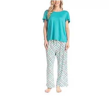 MUK LUKS Artistic Garden Cloud Knit Tee & Cropped Pants Set