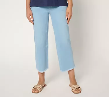 Belle by Kim Gravel Petite TripleLuxe Denim Wide Leg Crop w/ Fray