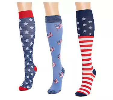 MUK LUKS Unisex Nylon Compression Knee-High Socks - 3 Pair