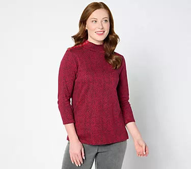 Isaac Mizrahi Live! Estate Choice of Print Cotton Mock Neck Top