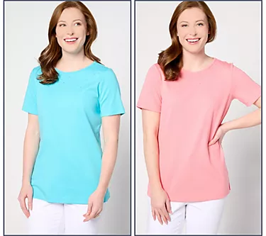Quacker Factory Sparkle & Shine Set of 2 Short Sleeve Tops