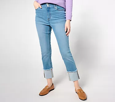 Denim & Co. Easy Stretch Regular Straight Leg Cuffed Jean