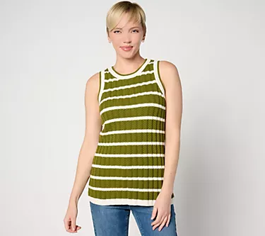 Joan Rivers Striped Cotton Crochet Sweater Tank