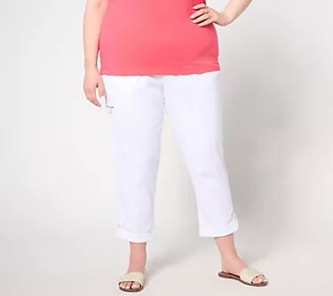 Isaac Mizrahi Live! Petite Brushed Sateen Pull On Pants w/ Roll Cuff