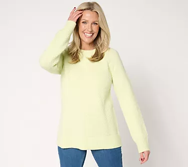 Joan Rivers Popcorn Stitch Crewneck Long Sleeve Sweater