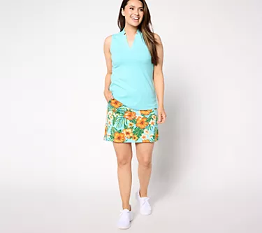 Sport Savvy Petite Solid Tank and Printed Skort Set