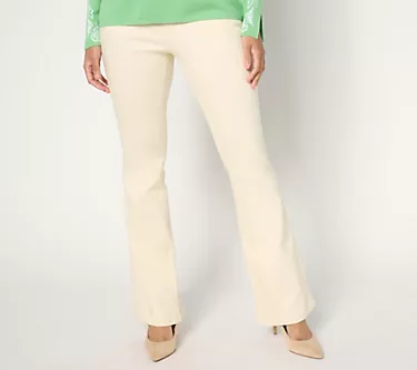 Susan Graver Tall Stretch Denim Pull-On Flare Jean -Ecru