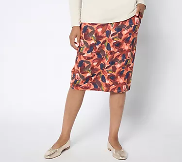 Denim & Co. Regular Printed Knit Knit Twill Pull-On Skirt
