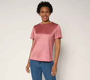 BEAUTIFUL by Lawrence Zarian Knit Satin Short Sleeve Top