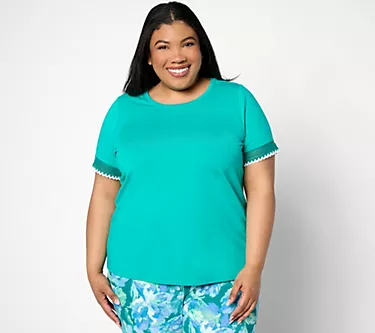 Isaac Mizrahi Live! Short Sleeve Top with Embroidery Trim