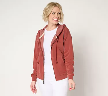 Peace Love World French Terry Embroidered Zip Front Hoodie