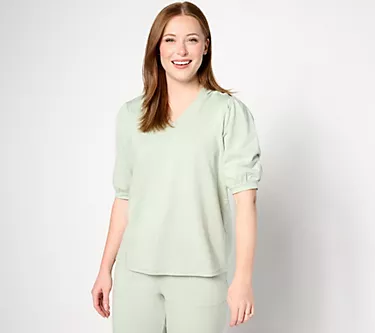AnyBody Lounge Cozy Knit Puff-Sleeve Hooded Top