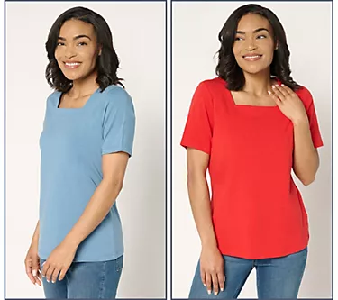 Denim & Co. Essentials Favorite Jersey 2-Pack Square Neck Tops