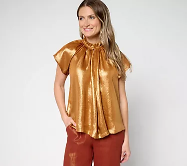 Carla Rockmore Collection Lame Cap Sleeve Blouse