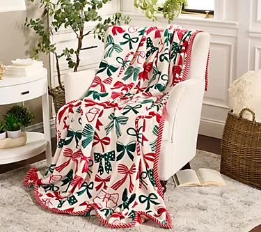 Kringle Express 60x80 Holiday Printed Throw with Border