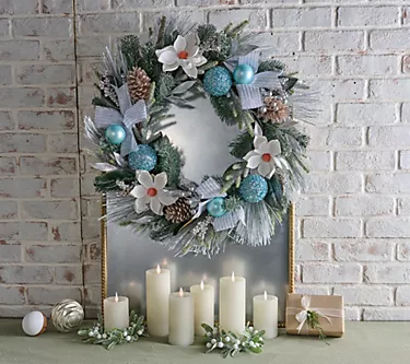 26" Luxe Ribbon and Pinecone Magnolia Wreath by Kim Gravel