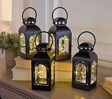 Set of (4) 6" Fairy Light Lanterns with 8 Toppers by Valerie