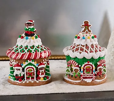 S/2 Illuminated Gingerbread Cupcake Cottages by Valerie