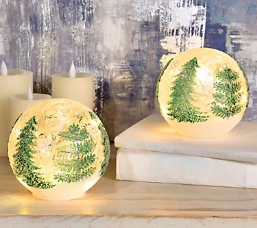 Winter Forest Set of 2 6" Illuminated Spheres by Valerie