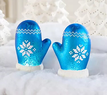 Set of 2 Illuminated Mercury Glass Winter Mittens by Valerie