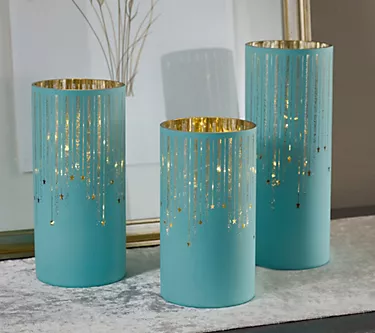 Set of 3 Illuminated Starry Night Hurricanes by Valerie
