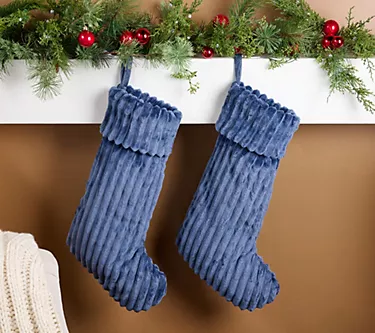 Home Reflections Set of 2 Ribbed Plush Stockings