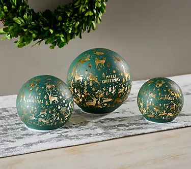 Home Reflections S/3 Lit Glass Spheres with Holiday Scene