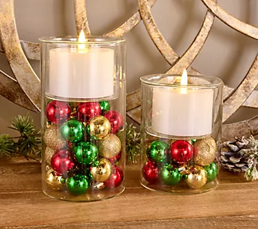 Lightscapes S/2 Festive Candle Holders with Flameless Candles