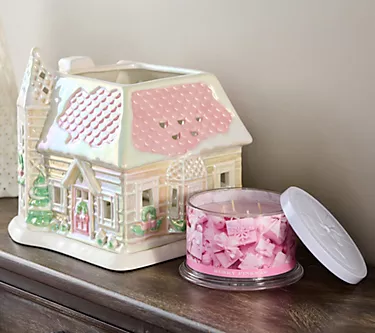 HomeWorx by Slatkin & Co. Pastel Ceramic House Luminary w/ 18oz Candle