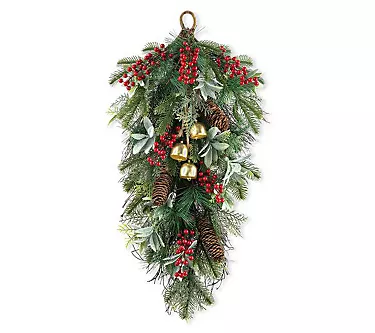 Glitzhome 26"H Berry, Pinecone and Bell TeardroGarland