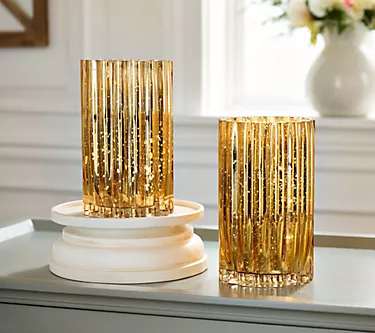 Set of 2 Illuminated Mercury Glass Hurricanes by Valerie
