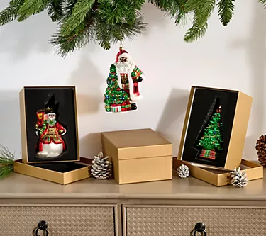 ShWk 8/4 S/3 Painted Glass Ornaments with Gift Boxes by Valerie