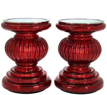 Set of 2 Lit Candle Holder Pedestals with Mirror Inserts by Valerie