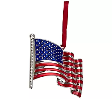 Northlight Silver Plated American Flag w/ Europ ean Crystals