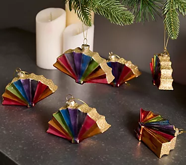 Fierce Home Set of 6 Rainbow Fan Ornament with Gift Box