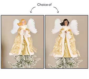 Mr. Christmas 12" Fiberoptic Angel Tree Topper w/ Velvet Dress